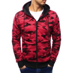 Bluzy męskie: Bluza męska camo rozpinana czerwona z kapturem (bx3157)