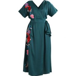 Sukienki: Lost Ink EMBROIDERED WRAP DRESS Długa sukienka dark green