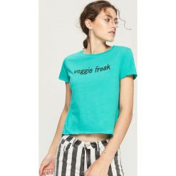 T-shirt veggie freak - Turkusowy. Niebieskie t-shirty damskie marki Sinsay, l. W wyprzedaży za 9,99 zł.