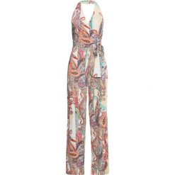 Kombinezon z dekoltem halter bonprix beżowy. Brązowe kombinezony damskie bonprix, bez wzorów, bez kołnierzyka, bez rękawów. Za 134,99 zł.
