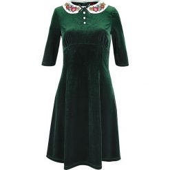 Hell Bunny Nicola Mini Dress Sukienka zielony. Zielone sukienki damskie marki Hell Bunny, s, z aplikacjami, z materiału, wizytowe, z dekoltem na plecach, bez rękawów, mini. Za 129,90 zł.