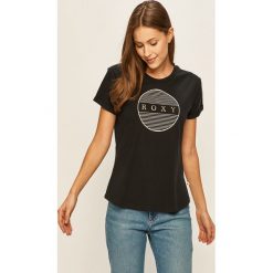 Roxy - T-shirt. Czarne bluzki damskie Roxy, s, z nadrukiem, z bawełny, z okrągłym kołnierzem. Za 79,90 zł.