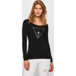 Guess Jeans - Sweter. Czarne swetry damskie Guess Jeans, s, z aplikacjami, z elastanu, bez rękawów, bez kaptura. Za 319,90 zł.