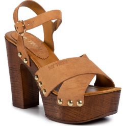 Sandały MY TWIN - Sandalo 201MCT01A Cuoio 00057. Pomarańczowe klapki damskie My Twin, bez wzorów, z zamszu, bez obcasa, na obcasie. Za 739,00 zł.