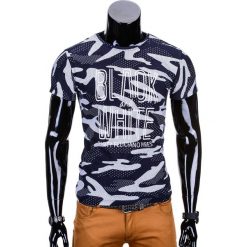 T-shirty męskie: T-SHIRT MĘSKI Z NADRUKIEM S741 – GRANATOWY