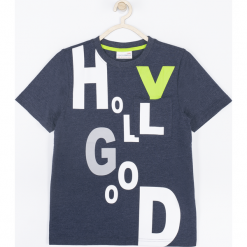 Koszulka. Niebieskie t-shirty chłopięce marki BASIC BOY, z aplikacjami, z krótkim rękawem. Za 35,90 zł.