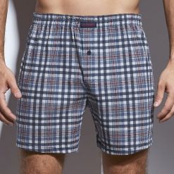 Męskie bokserki CORNETTE Comfort Karo niebieskobiałe. Szare bokserki męskie marki Astratex, z dzianiny. Za 37,99 zł.