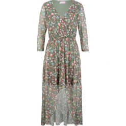 Sukienka siatkowa Maite Kelly bonprix oliwkowy z nadrukiem. Zielone sukienki damskie bonprix, z nadrukiem, z asymetrycznym kołnierzem, bez rękawów, asymetryczne. Za 119,99 zł.