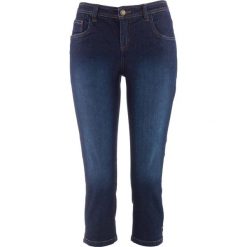 Wygodne rybaczki dżinsowe ze stretchem bonprix ciemnoniebieski "used". Niebieskie jeansy damskie bonprix. Za 54,99 zł.