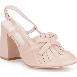 Buty damskie. Czarne czółenka damskie Wittchen, na imprezę, w paski, ze skóry, na wysokim obcasie, na obcasie. W wyprzedaży za 179,90 zł.