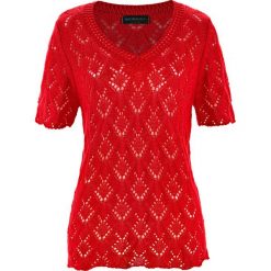 Sweter ażurowy, krótki rękaw bonprix truskawkowy. Czerwone bez kategorii bonprix, z dekoltem w serek. Za 49,99 zł.