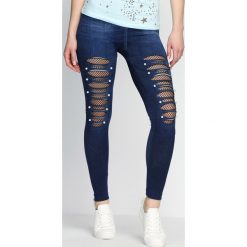 Spodnie damskie: Niebieskie Legginsy Long Live