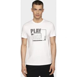 T-shirt męski TSM004 - biały. Białe t-shirty męskie 4f, m, bez wzorów, bez kołnierzyka. W wyprzedaży za 34,99 zł.