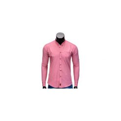 KOSZULA MĘSKA Z DŁUGIM RĘKAWEM K353 - CZERWONA. Czerwone koszule męskie Ombre Clothing, s, bez wzorów, z bawełny, ze stójką, z długim rękawem. Za 39,00 zł.
