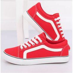 Trampki damskie czerwone DRANDRA. Czerwone buty sportowe damskie FunKee.pl, bez wzorów, z tkaniny, bez zapięcia. Za 85,99 zł.