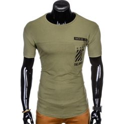 T-SHIRT MĘSKI Z NADRUKIEM S969 - KHAKI. Brązowe t-shirty męskie z nadrukiem Ombre Clothing, m. Za 29,00 zł.