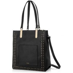 Torba shopper Felice czarna. Czarne torby damskie na zakupy Felice, z aplikacjami, ze skóry ekologicznej, na ramię, zdobione, bez dodatków. Za 159,00 zł.