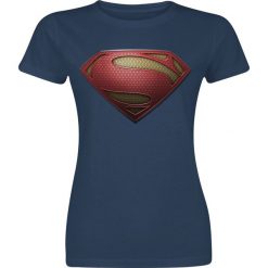 Superman Man Of Steel - Textured Logo Koszulka damska granatowy. Niebieskie bluzki damskie Superman, xxl, z motywem z bajki, z okrągłym kołnierzem. Za 54,90 zł.
