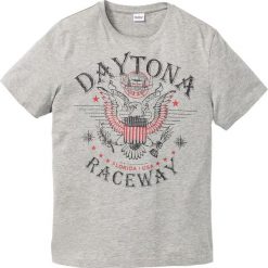 T-shirt z nadrukiem bonprix jasnoszary melanż. Szare t-shirty męskie bonprix, s, z nadrukiem, bez kołnierzyka. Za 34,99 zł.