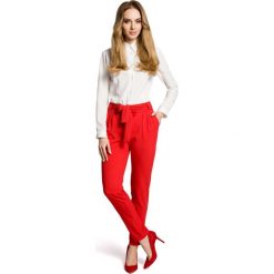 Chinosy damskie: Czerwone Eleganckie Spodnie Typu Chino z Wiązanym Paskiem
