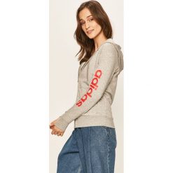 Adidas - Bluza. Szare bluzy damskie Adidas, s, z nadrukiem, z bawełny, bez rękawów, z kapturem. W wyprzedaży za 179,90 zł.