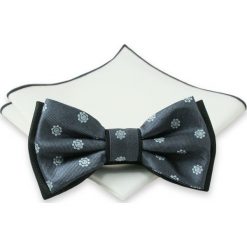 Srebrno-Szara Mucha w Drobne Kwiatki + Poszetka - Chattier, Męska MUCH0295. Szare muszki męskie Chattier, w paski, eleganckie. Za 44,00 zł.