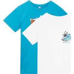T-shirt (2 szt.) bonprix błękit laguny - biały. Niebieskie t-shirty chłopięce bonprix, z nadrukiem, z krótkim rękawem. Za 35,98 zł.