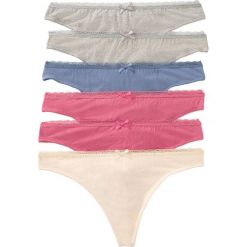 Stringi (6 par) bonprix beżowo-niebiesko-jasnoszary melanż - dymny różowy. Szare majtki damskie bonprix, z koronki. Za 59,94 zł.