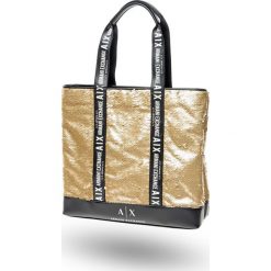 TOREBKA Armani Exchange. Żółte torebki worki damskie Armani Exchange, w paski, z nadrukiem, bez dodatków. Za 579,00 zł.