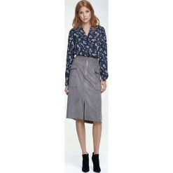 Szara Spódnica Midi Zamszowa z Kieszeniami. Szare spódnice wieczorowe marki Molly.pl, m, z tkaniny, midi, proste. Za 109,90 zł.