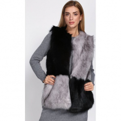Szaro-Czarna Kamizelka Domino. Czarne kamizelki damskie Born2be, l, z futra. Za 154,99 zł.