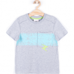 Koszulka. Szare t-shirty chłopięce marki BREAKERS, z aplikacjami, z elastanu, z długim rękawem. Za 24,90 zł.