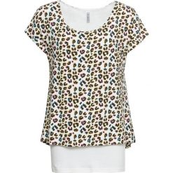 T-shirt 2 w 1 bonprix biało-beżowy. Brązowe t-shirty damskie bonprix, bez wzorów, z materiału, bez kołnierzyka. Za 84,99 zł.