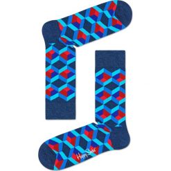 Happy Socks - Skarpetki Optic Square. Niebieskie skarpetki damskie Happy Socks, bez wzorów. Za 39,90 zł.