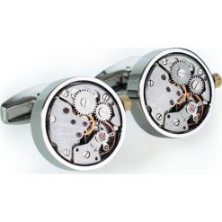 Okrągłe spinki do mankietów steampunk mechaniczne U209. Szare spinki do mankietów męskie Modini Moda Męska, złote. W wyprzedaży za 107,10 zł.
