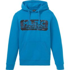 Bluza dresowa z kapturem Slim Fit bonprix niebieski z nadrukiem. Niebieskie bluzy męskie bonprix, s, z nadrukiem, z dresówki, z kapturem, bez rękawów, z kapturem. Za 99,99 zł.