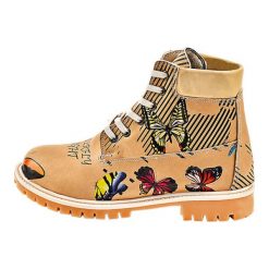Trapery w kolorze jasnobrązowym ze wzorem. Pomarańczowe buty trekkingowe damskie Streetfly, na sznurówki. W wyprzedaży za 219,95 zł.
