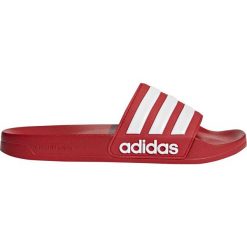 MĘSKIE KLAPKI ADIDAS ADILETTE (40 2/3). Czerwone klapki męskie Adidas, w paski, z syntetyku. Za 99,99 zł.