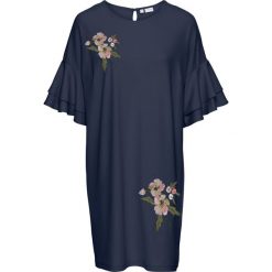Sukienka z krepy z dżerseju, z haftem bonprix ciemnoniebieski. Niebieskie sukienki damskie marki bonprix, z haftami, z dżerseju, eleganckie, z okrągłym kołnierzem, z krótkim rękawem, krótkie, mini. Za 109,99 zł.