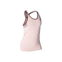 Koszulka bezszwowa YOGA damska. Różowe koszulki damskie DOMYOS, l, bez wzorów, z poliesteru, bez kołnierzyka, bez rękawów. Za 39,99 zł.