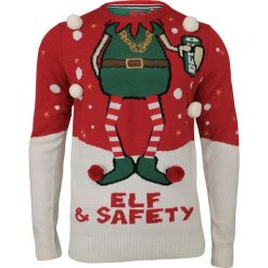 Świąteczny Sweter z Elfem, Śmieszny, Na Prezent, Pompony - Brave Soul, Męski SWBRSAW18SAFETYred. Swetry męskie Brave Soul, m, bez wzorów, wizytowe, bez kołnierzyka, bez kaptura. Za 127,00 zł.