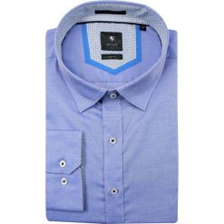 Niebieska Koszula z Długim Rękawem -REY JAY- Slim Fit, Męska, w Drobny Tłoczony Wzór KSDWRJrap317304SL. Niebieskie koszule męskie Rey Jay, m, bez wzorów, z tkaniny, eleganckie, bez kołnierzyka, z długim rękawem. Za 129,00 zł.