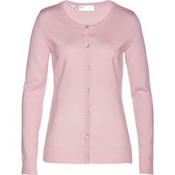 Sweter rozpinany z wełny merino bonprix bladroróżowy. Czerwone swetry rozpinane damskie bonprix, z wełny. Za 179,99 zł.