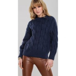 Granatowy Sweter Zounds. Niebieskie swetry damskie Renee, m, bez wzorów, z dzianiny, casualowe, z długim rękawem, długie, bez kaptura. Za 139,99 zł.