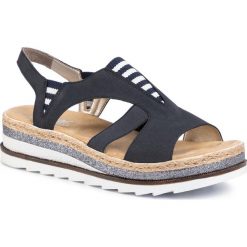 Espadryle RIEKER - V79Y7-14A Blau. Niebieskie espadryle damskie Rieker, bez wzorów, ze skóry ekologicznej, bez obcasa. Za 259,99 zł.