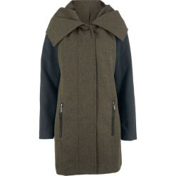 Płaszcz z dużym kołnierzem bonprix czarno-ciemnooliwkowy wzorzysty. Czarne płaszcze damskie bonprix. Za 239,99 zł.