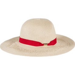 Kapelusz słomkowy bonprix beżowo-czerwony. Brązowe rękawiczki damskie bonprix, na lato, bez wzorów. Za 44,99 zł.
