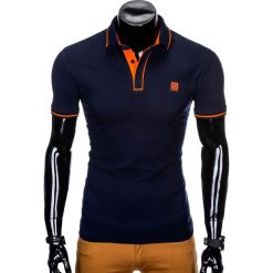 KOSZULKA MĘSKA POLO BEZ NADRUKU S920 - GRANATOWA. Niebieskie koszulki męskie Ombre Clothing, s, z nadrukiem, bez rękawów. Za 34,99 zł.