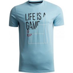 T-shirt męski TSM604 - jasny niebieski - Outhorn. Niebieskie koszulki męskie Outhorn, m, bez wzorów, bez kołnierzyka, bez rękawów. Za 39,99 zł.