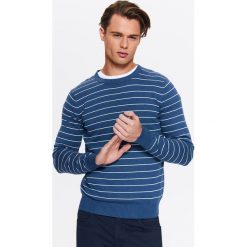 Golfy męskie: SWETER MĘSKI W PASKI Z OKRĄGŁYM DEKOLTEM